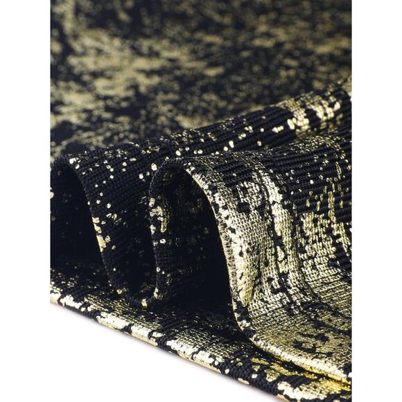 Glitter T-Shirt Party Round Neck Puff Sleeve Stretch Shiny Top Black Gold - Picture 5 of 5